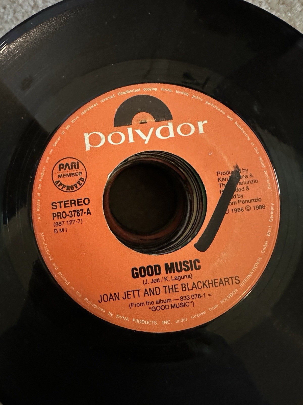 Joan Jett And The Blackhearts 45 rpm Philippines 7" Good Music