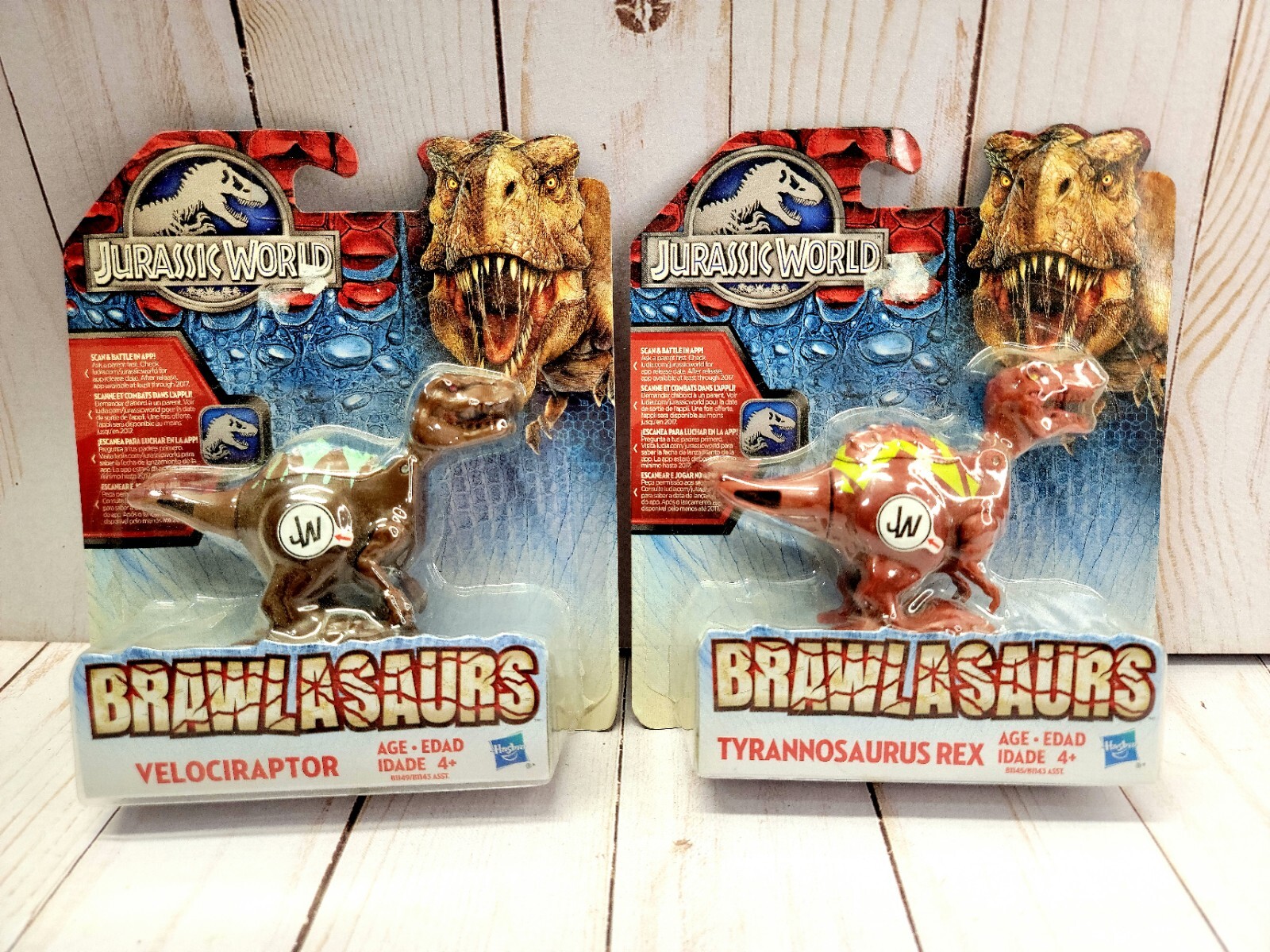 2015 Jurassic World Brawlasaurs MOC 3" Tyrannosaurus Rex & Velociraptor Hasbro