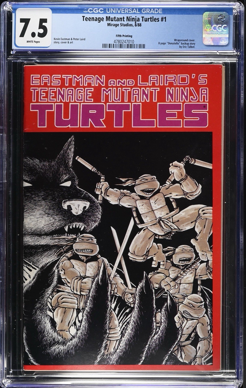 Teenage Mutant Ninja Turtles TMNT #1 1988 5a stampa CGC 7,5 pagine bianche