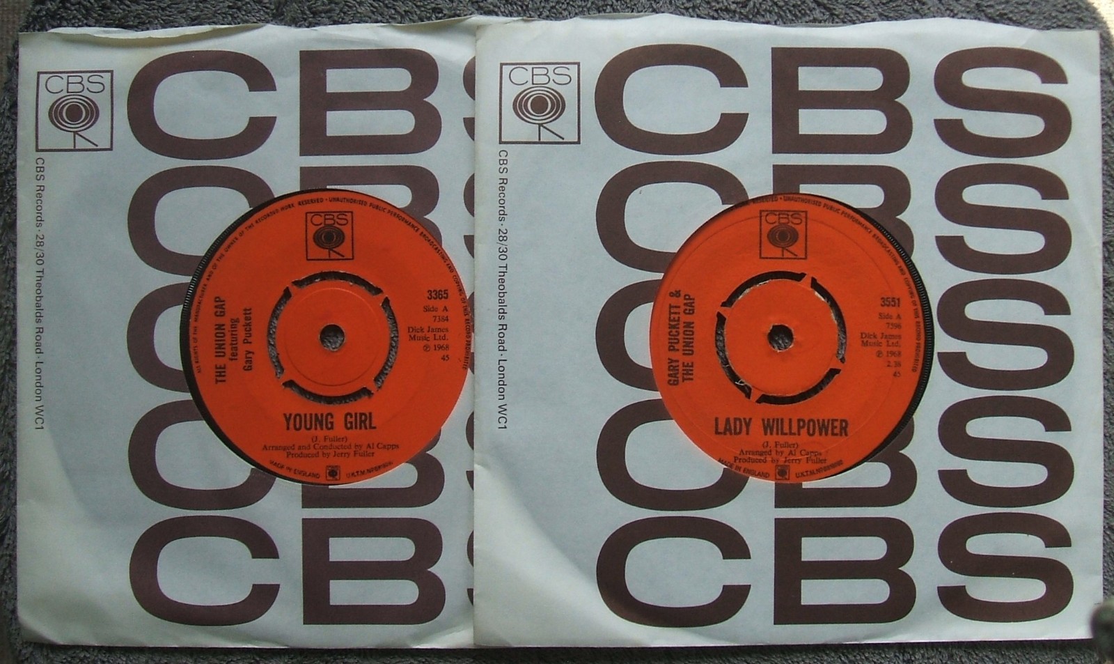 Job Lot x 2  Gary Puckett and The Union Gap - Young Girl/Lady Willpower  VG+ 45s