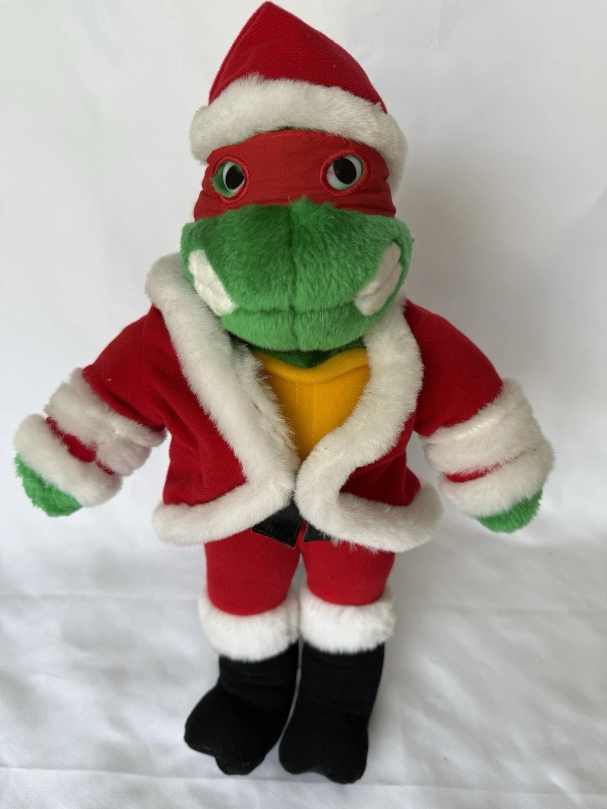 Peluche vintage 1990 Natale adolescente mutante tartarughe ninja Raffaello Babbo Natale con supporto