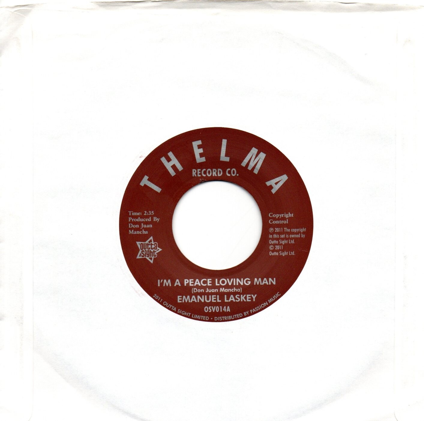 Emanuel Laskey:I'm a peace loving man/Don't lead me on baby:Outta Sight:Re-Issue