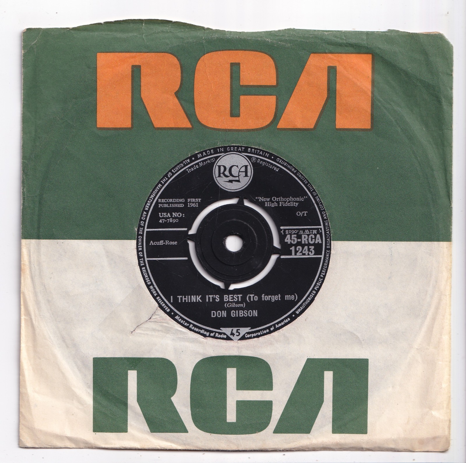 (AV523) Don Gibson, I Think It's Best - 1961 - 7 inch vinyl