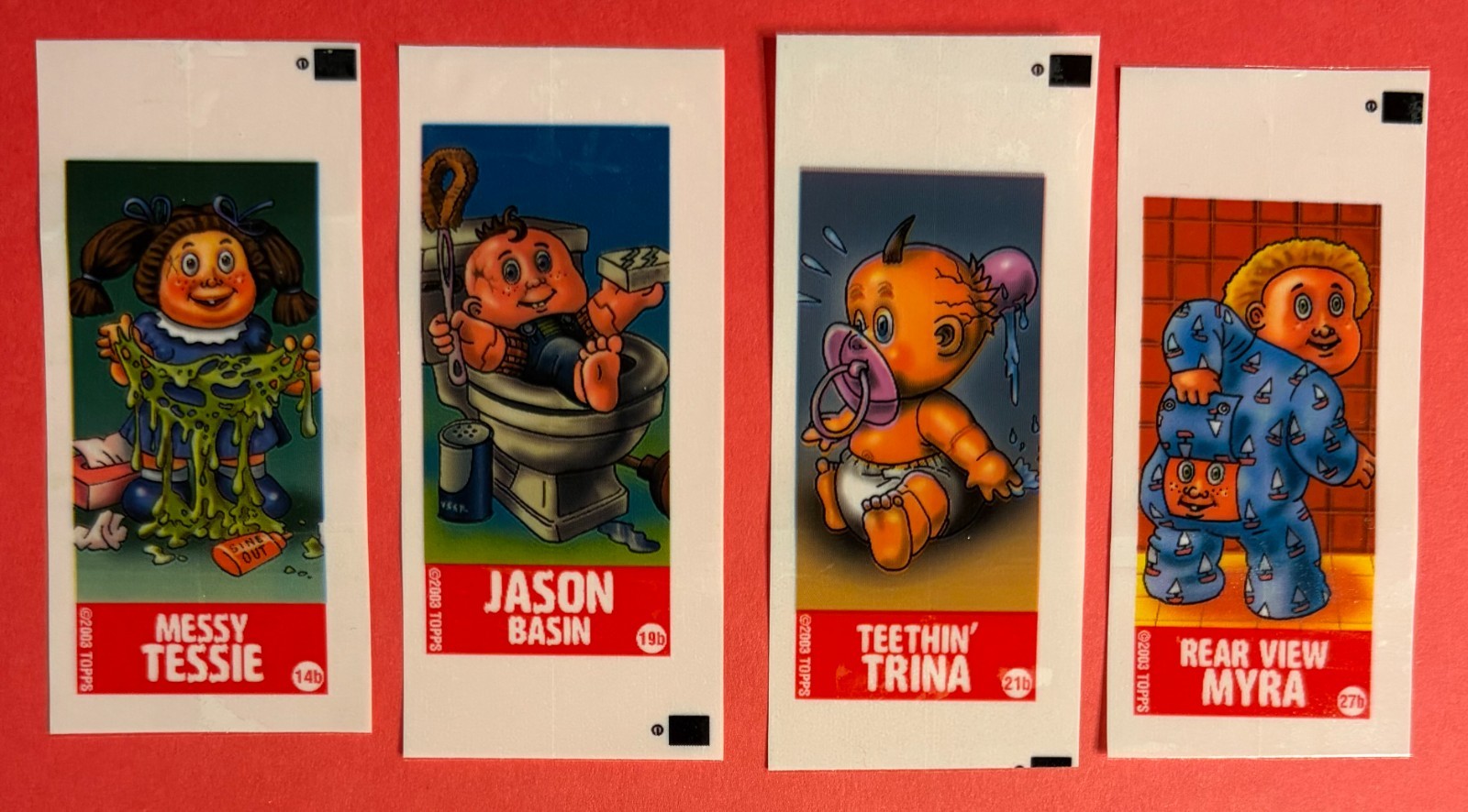 (4) Different 2003 Garbage Pail Kids Series 1 GUM WRAPPERS #14b 19b 21b and 27b