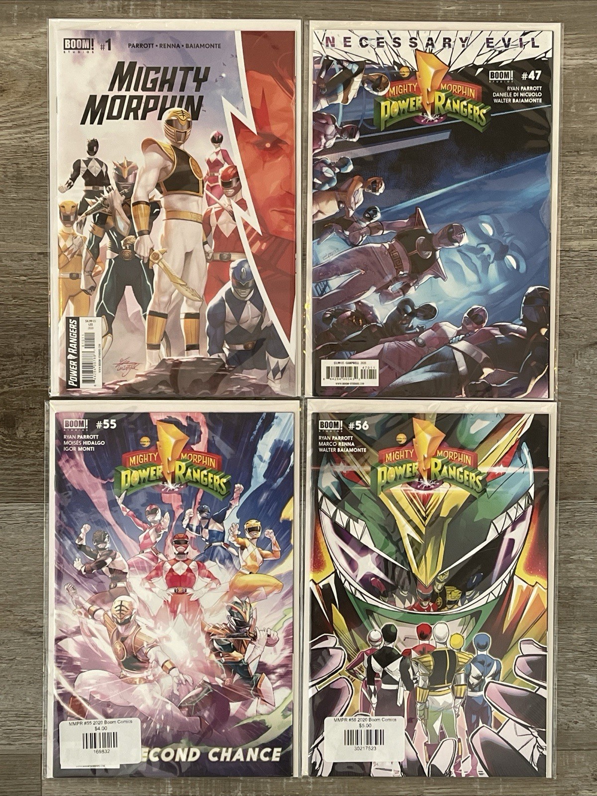Lotto fumetti Mighty Morphin Power Rangers (x4) #1 #47 #55 #56 2020 BOOM! Pacchetto B&B!