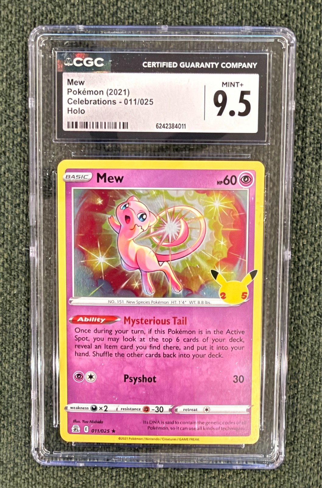 CGC 9.5 Mint+ Mew 011/025 Celebrations Holo Rare Pokemon 2021 25th Anniversary