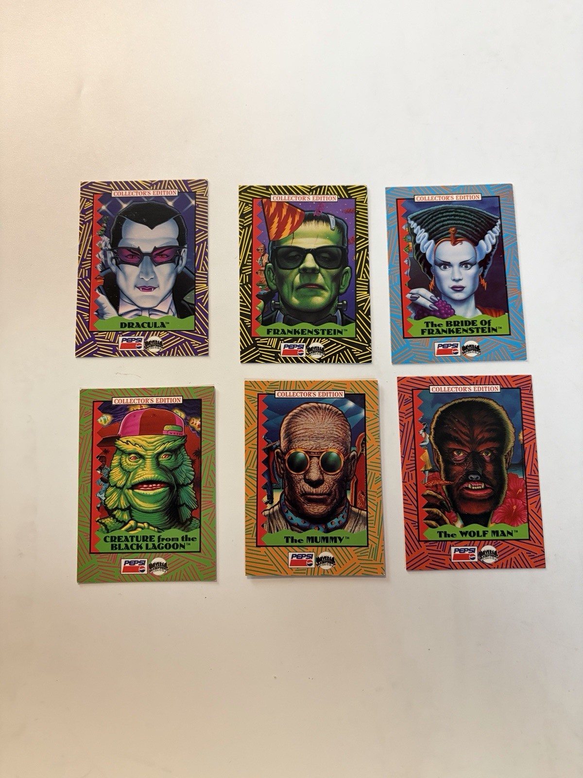 Vintage 1992 Collectors Edition Pepsi UNIVERSAL MONSTERS SET COMPLETO 6 CARTE NM