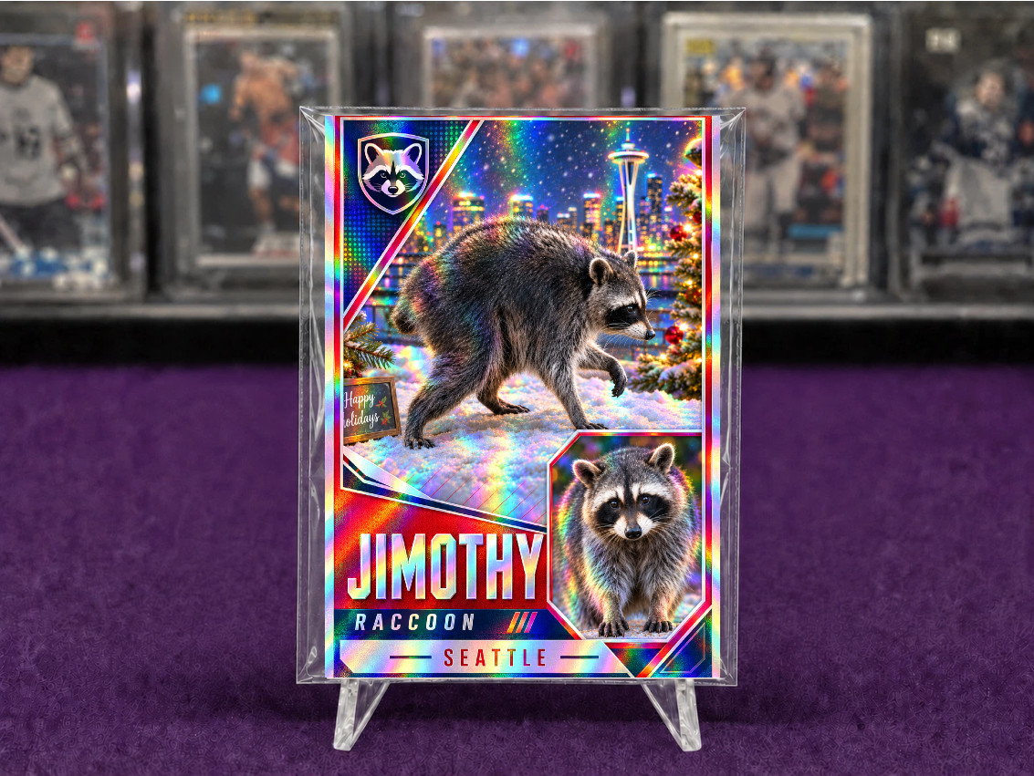 Jimothy Seattle Procione Natale Holo Foil Personalizzato Arte Trading Card Vacanze
