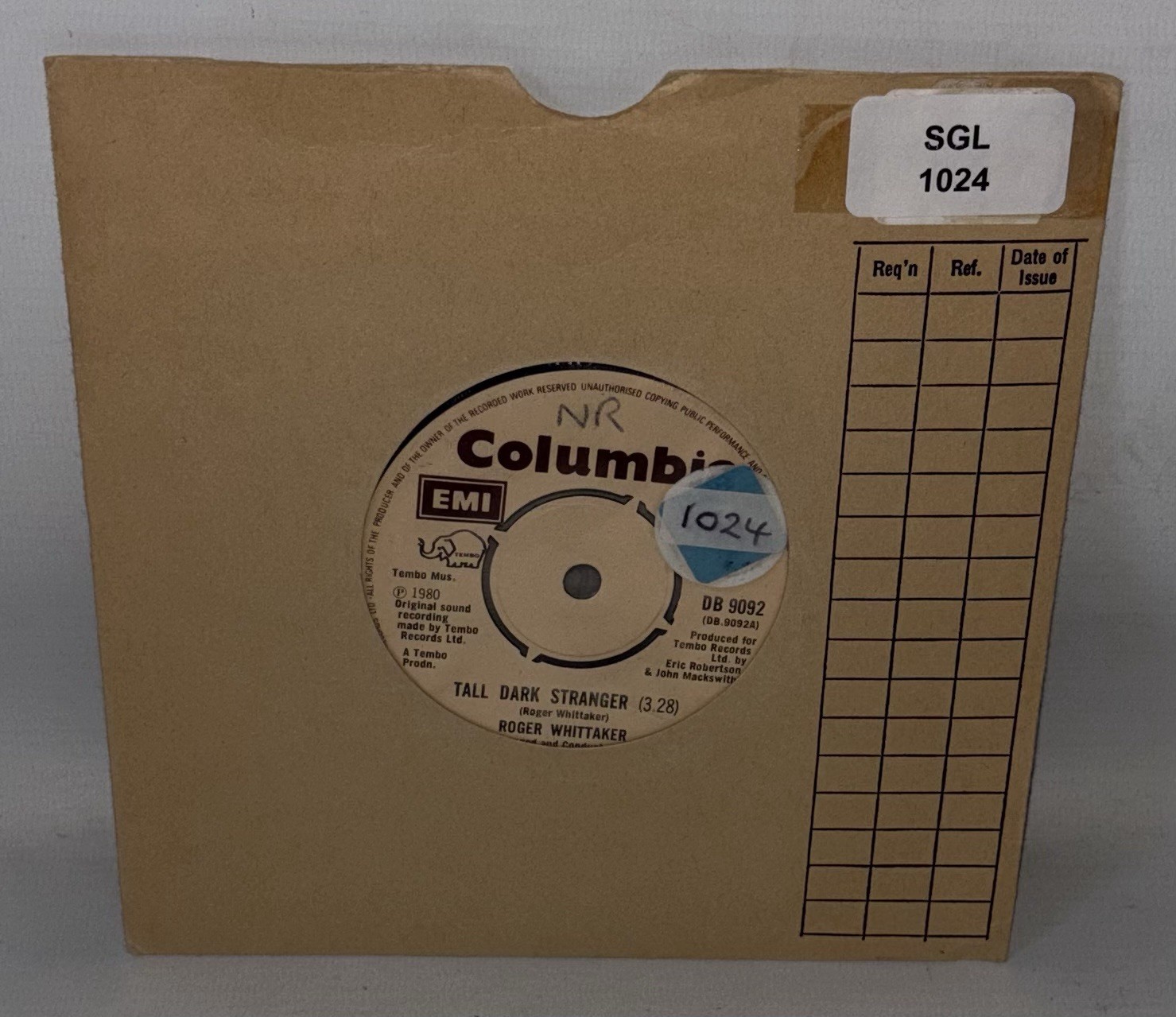Roger Whittaker - Tall Dark Stranger - 1980 Vinyl 7" Single - Columbia DB 9092