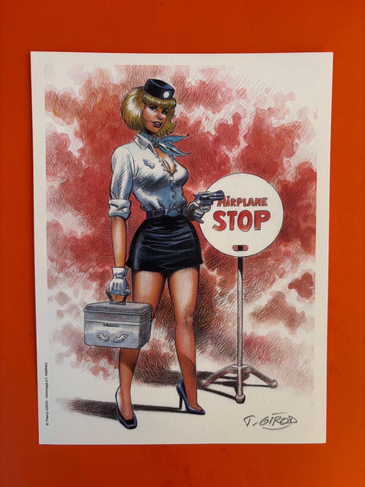 GIROD  EX LIBRIS SIGNE PIN UP HOMMAGE NATACHA WALTHERY  18 X 24 ETAT NEUF
