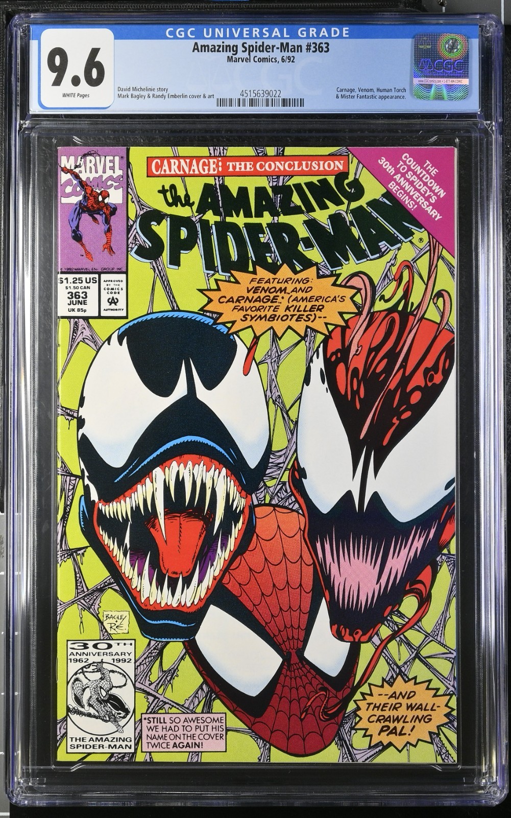 AMAZING SPIDER-MAN #363 CGC 9.6 MARVEL 1992 CARNAGE and VENOM Mark Bagley COVER