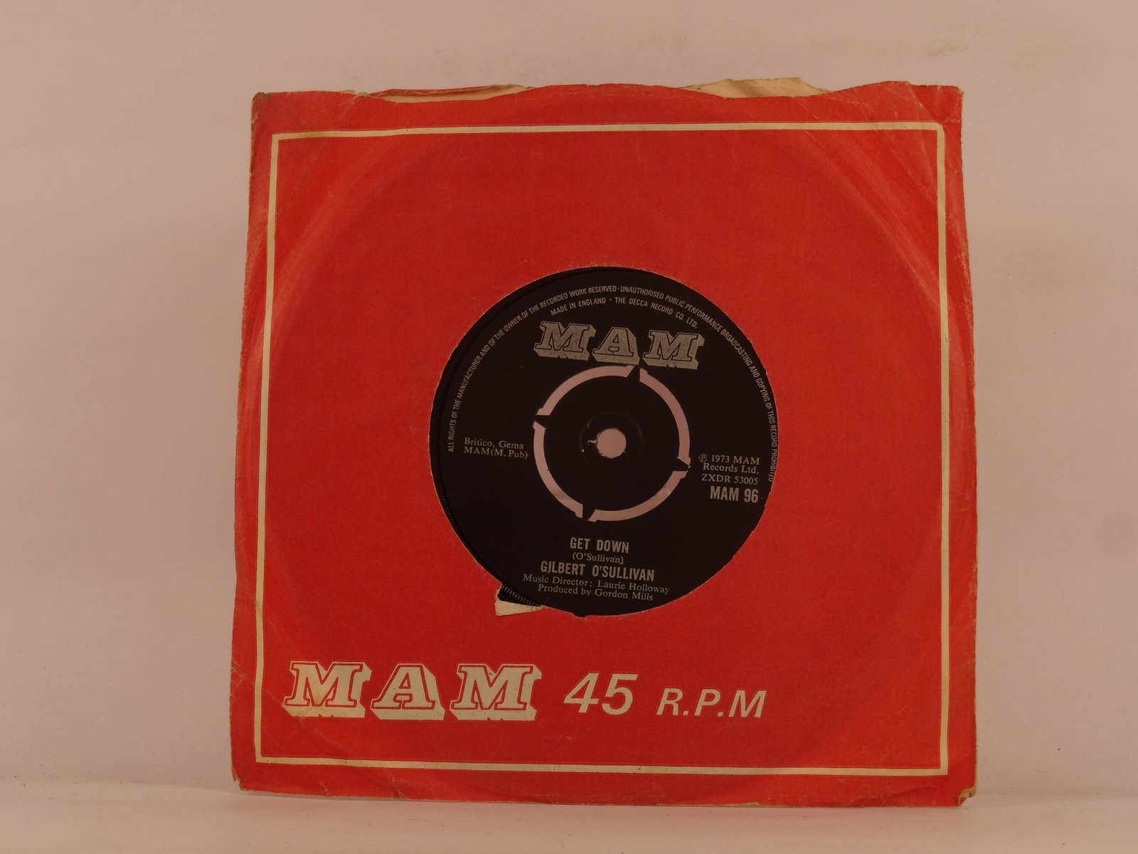 GILBERT O SULLIVAN GET DOWN (116) 2 Track 7" Single including Company Sleeve MAM