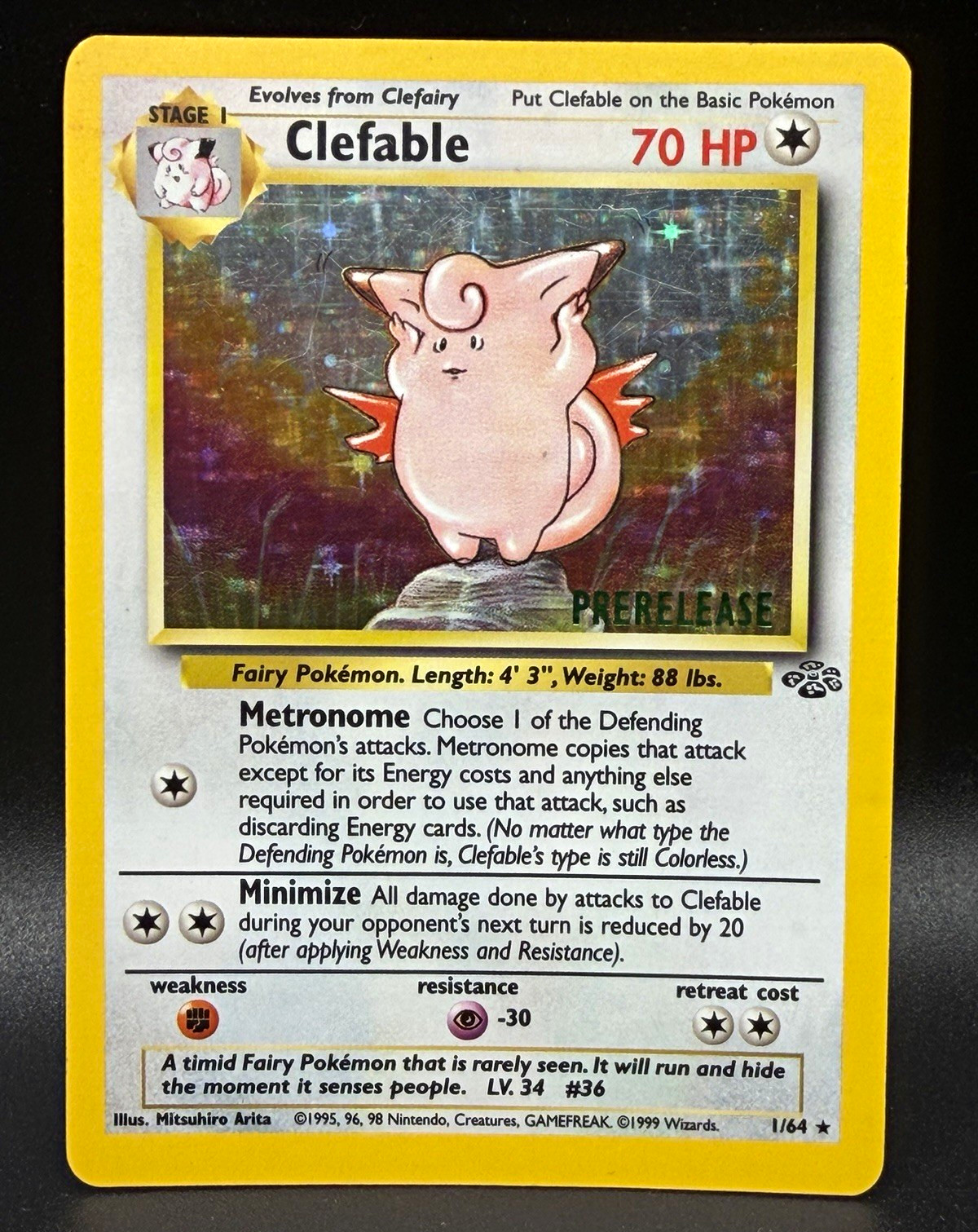 Pokémon Jungle Clefable Prerelease Holo 1/64 1999 Maghi Inglese Arita