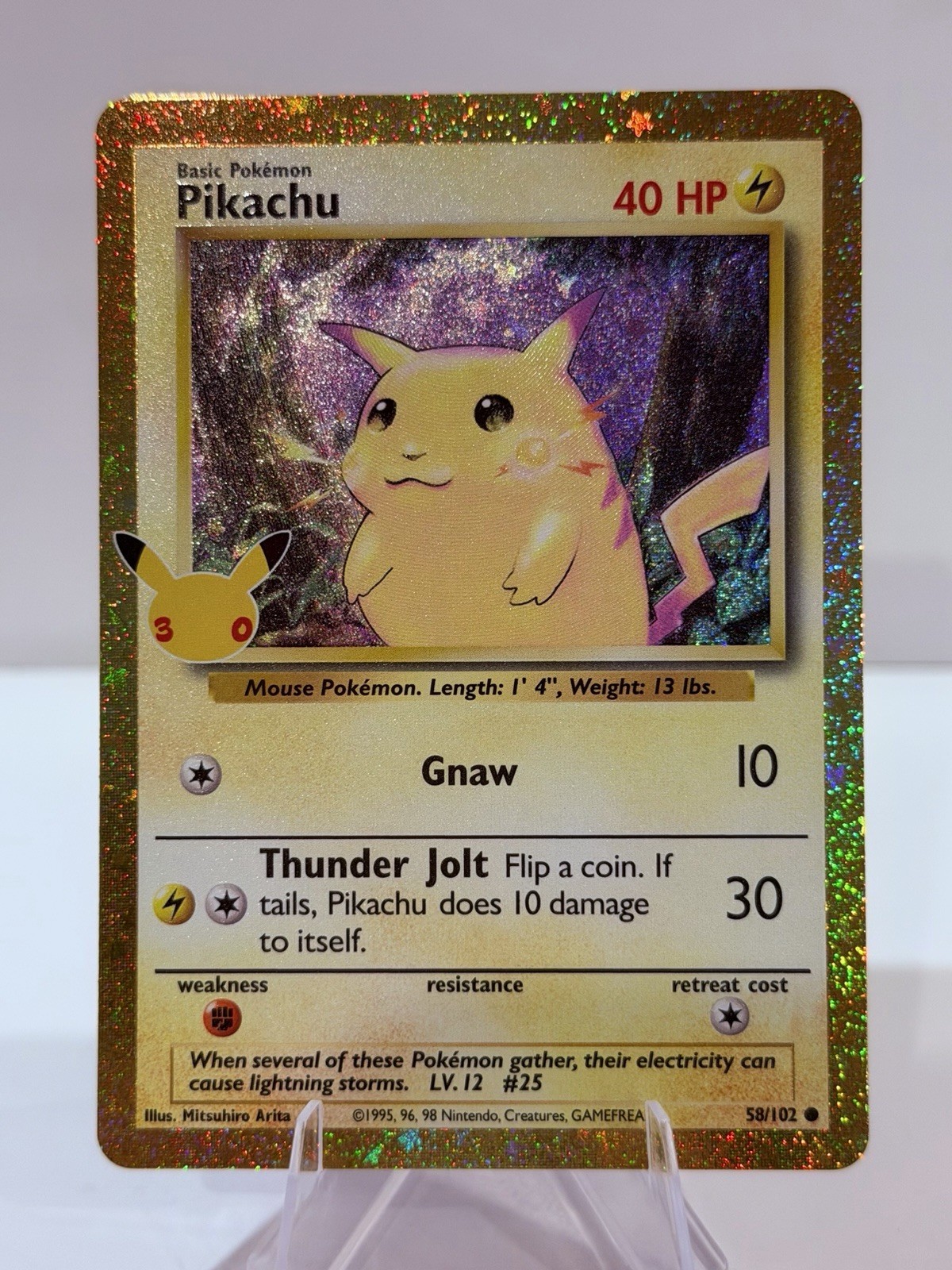 Carta POKEMON 30° CELEBRAZIONE PIKACHU 58/102 Collezione Classica Oro Holo Nm