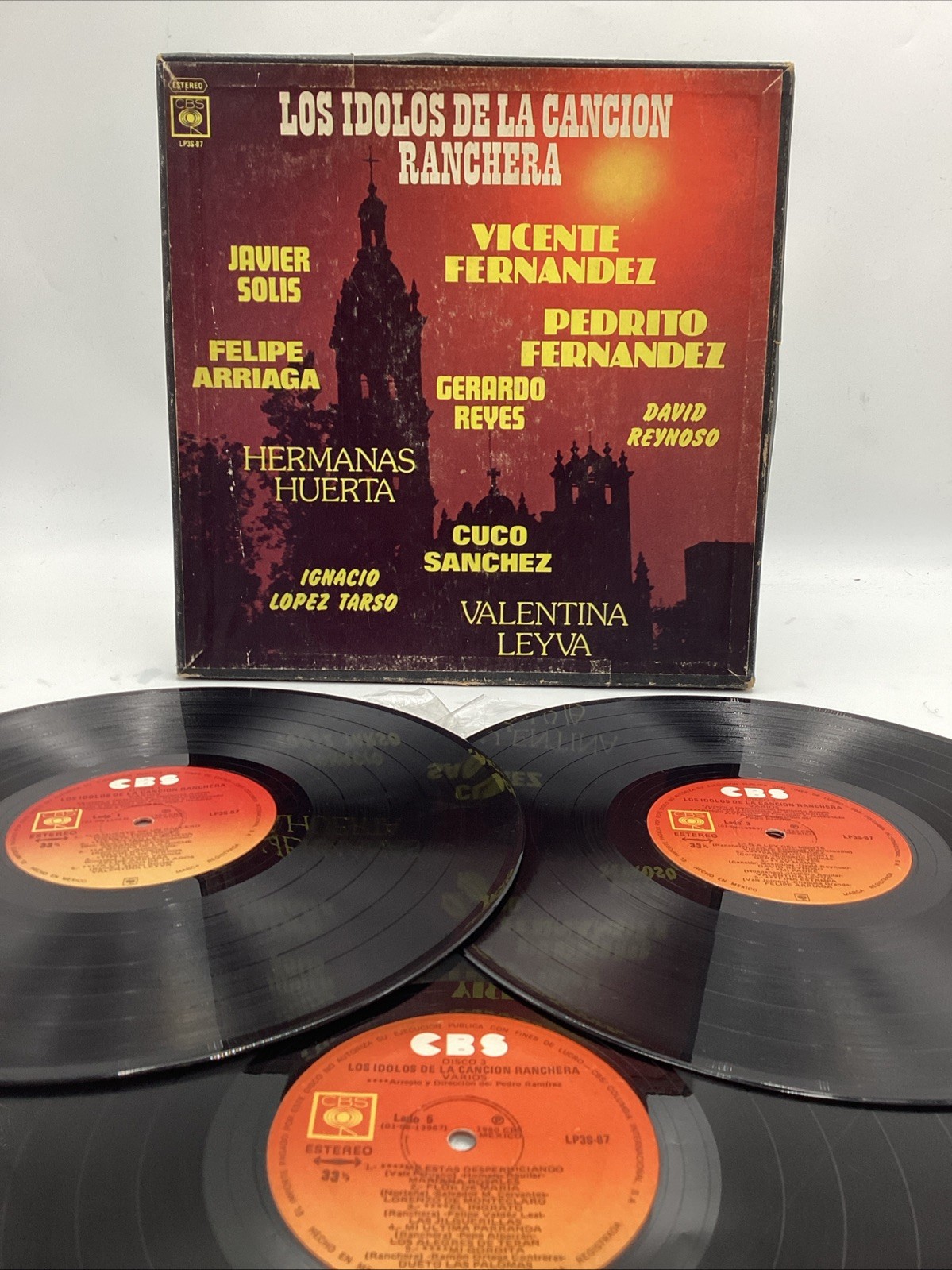 VARIOS: LOS IDIOLOS de la CANCION RANCHERA (CBS 3x VINYL LP MEXICO) VG