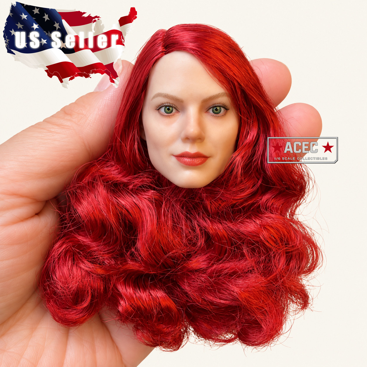 1/6 Female Head Sculpt Red Wavy Hair Green Eyes For 12" PHICEN Hot Toys Figure