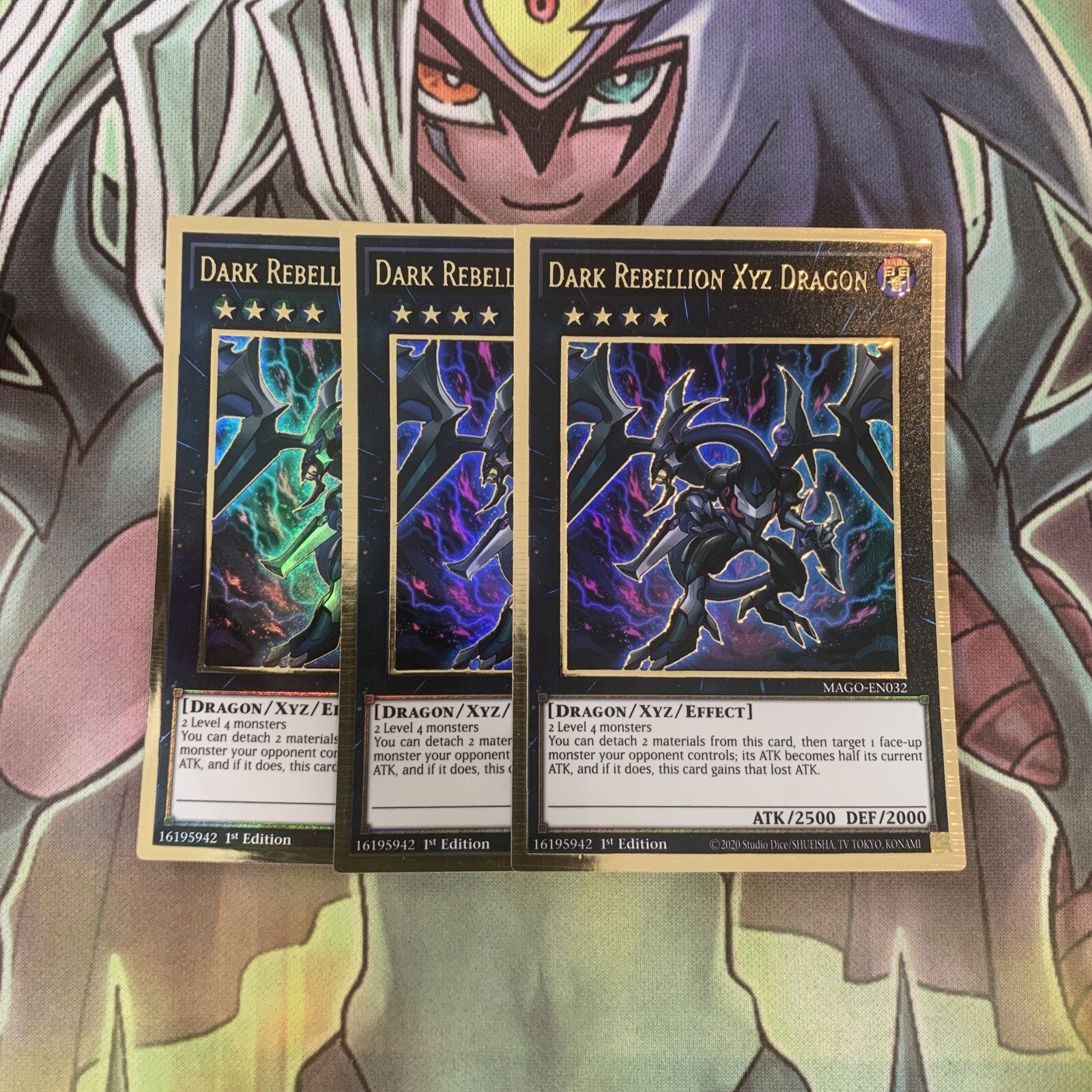 MAGO-EN032 x3 Dark Rebellion Xyz Dragon Gold Rare Excellent Condition Yugioh -
