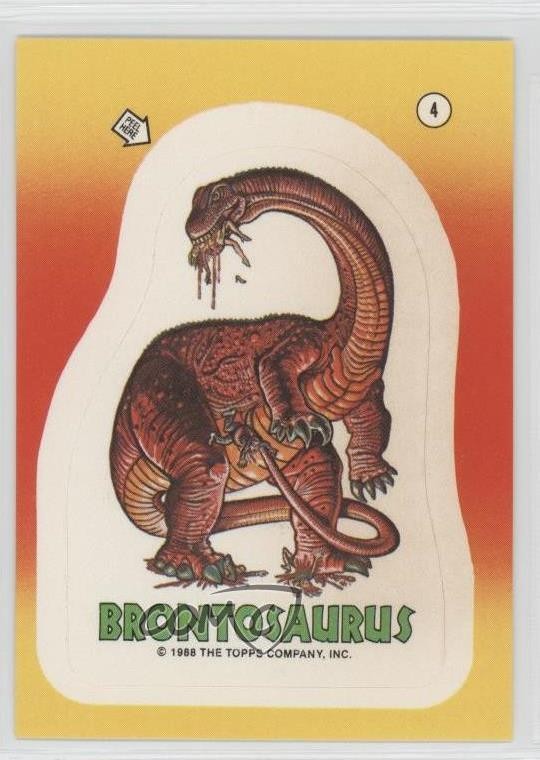 Attacco dei dinosauri Topps 1988! Adesivi Brontosaurus #4 1n1