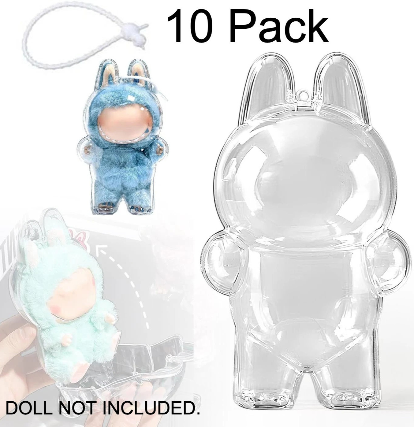 10 Pack LABUBU Clear Protective Display Cases Standing Plush Doll Covers NEW