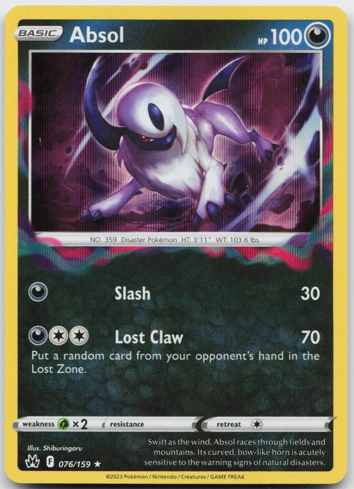 Absol 076/159 Holo Rara Corona Zenith Pokemon quasi nuova