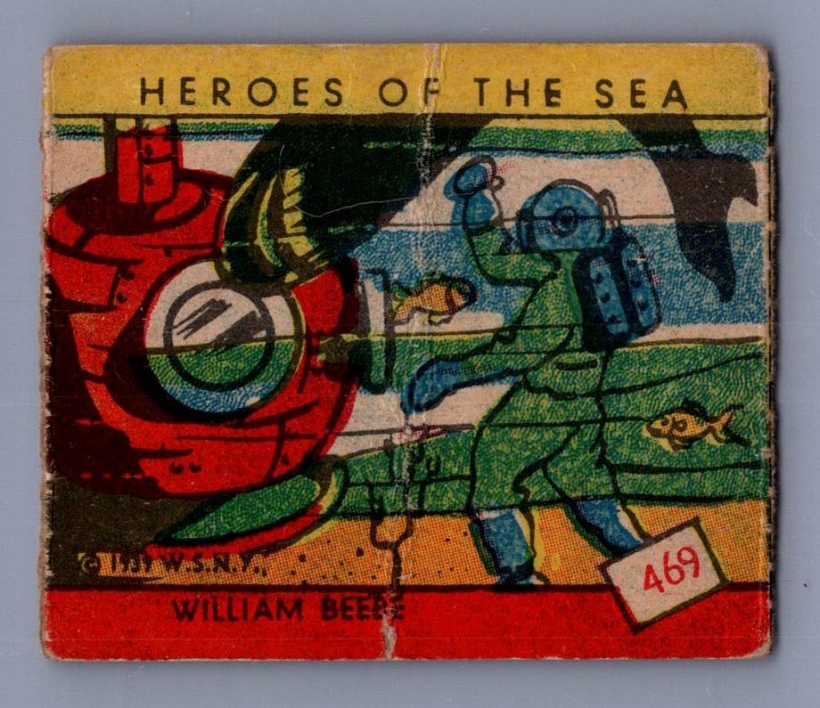1939 WS Corp W.S.N.Y. Heroes of the Sea R67 #469 William Beebe pieghe vintage