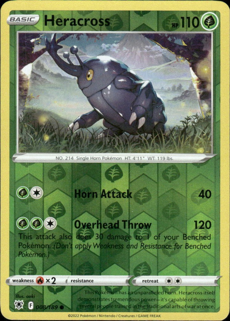 Heracross Astral Radiance 008/189 Common Reverse Holo Pokémon — English NM