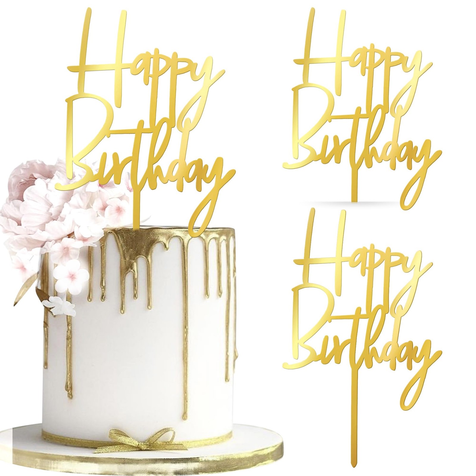 Lot de 3 Décorations de Gâteau d'Anniversaire en Acrylique pour Fête Prénatale