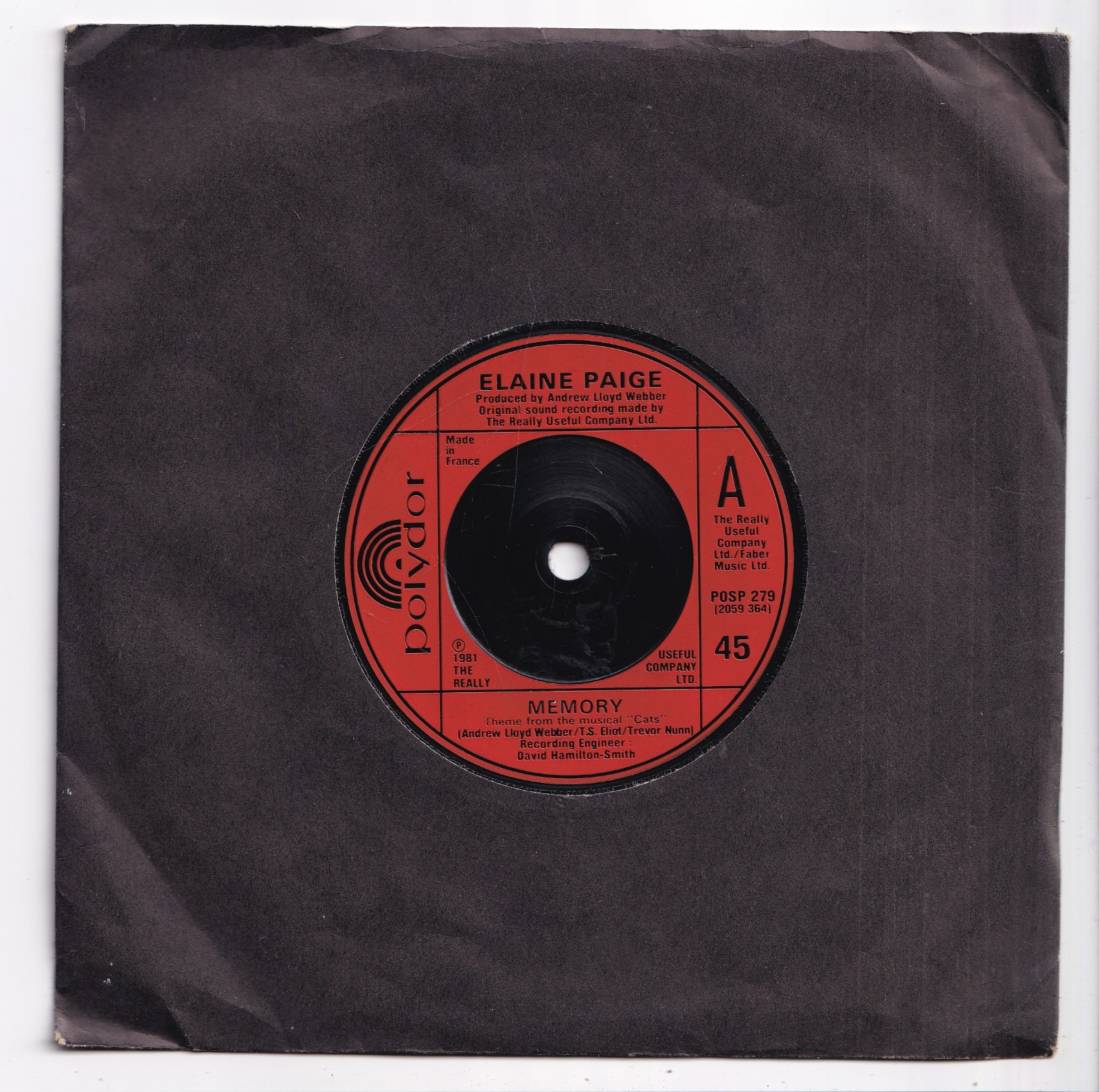 (AV485) Elaine Paige, Memory - 1981 - 7 inch vinyl