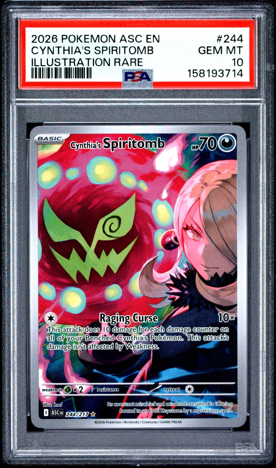 2026 POKEMON ASC EN-ASCENDED HEROES ILLUSTRAZIONE RARA CYNTHIA'S SPIRITOMB PSA 10