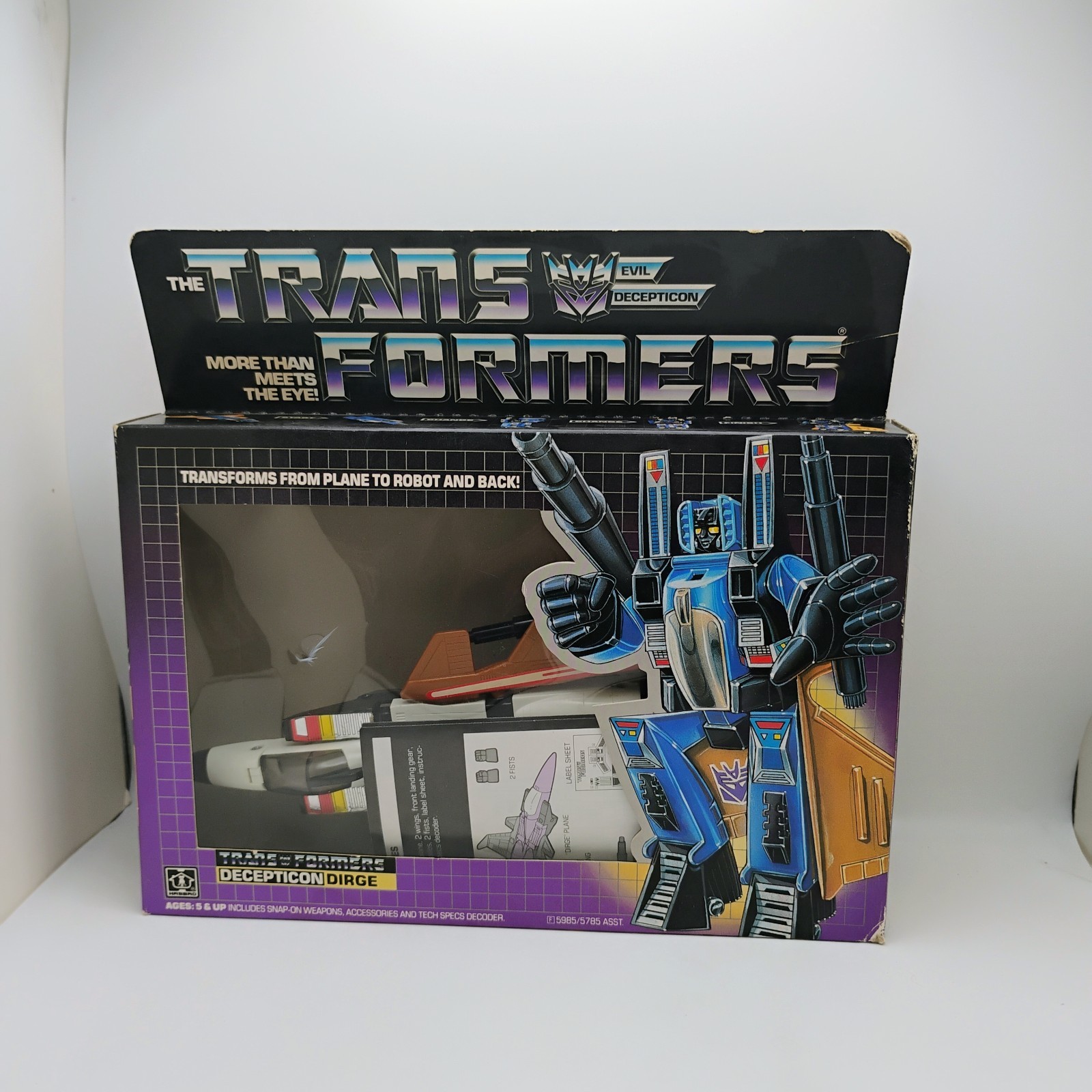 Jet Transformers G1 Dirge Decepticon 1985 con scatola accessori 