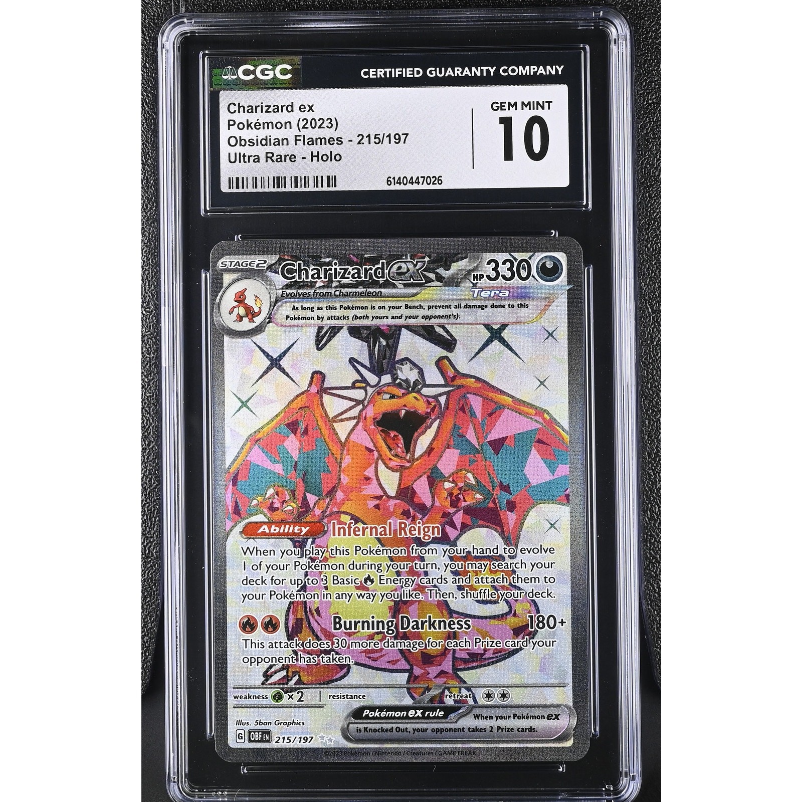 CGC 10 GEM MINT Charizard ex 215/197 Pokémon 2023 Fiamme Ossidiana Ultra Rara