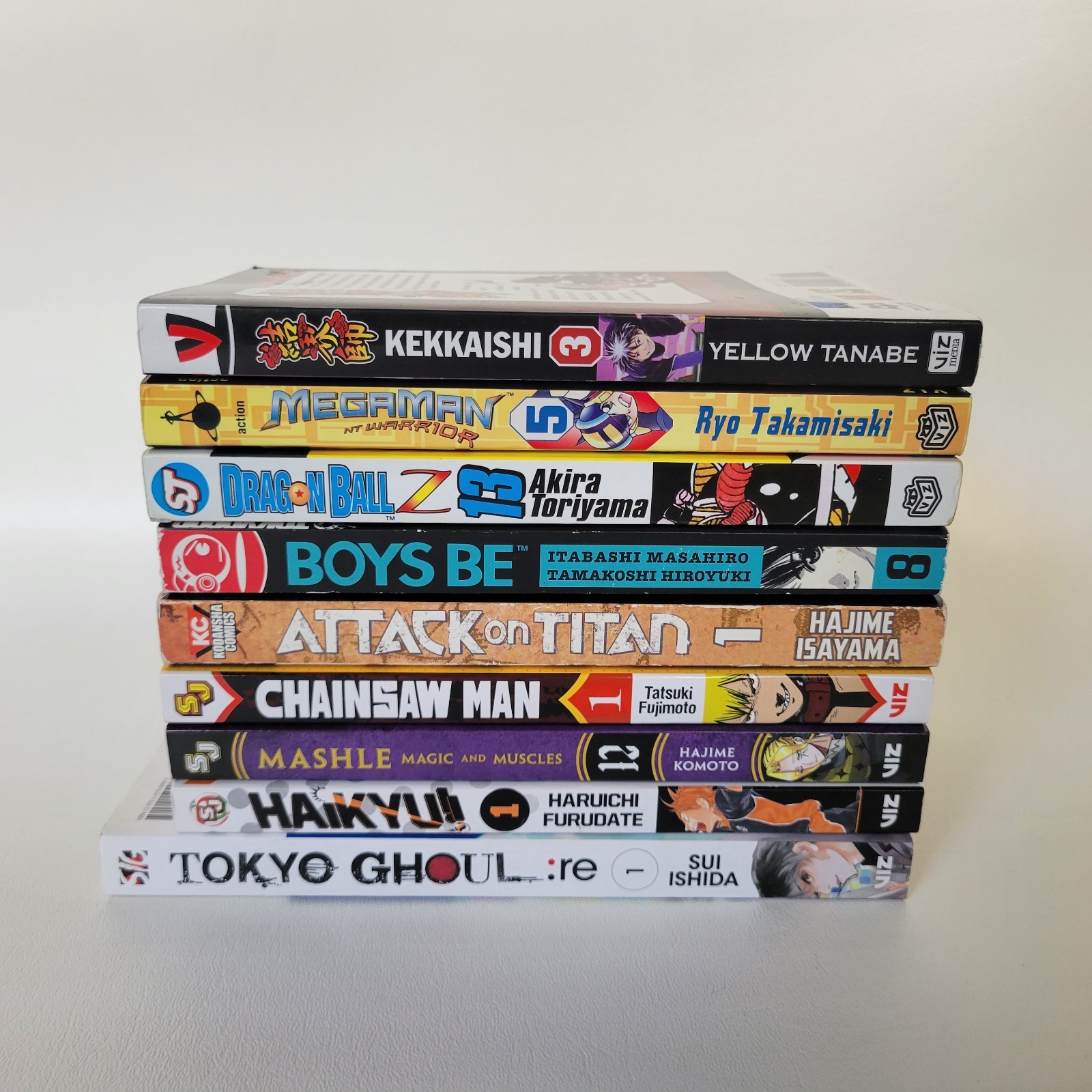 Lotto Manga Inglese 9 Vol Set Misto Motosega Uomo Vol 1 Dragon Ball Z Vol 13 Haikyu