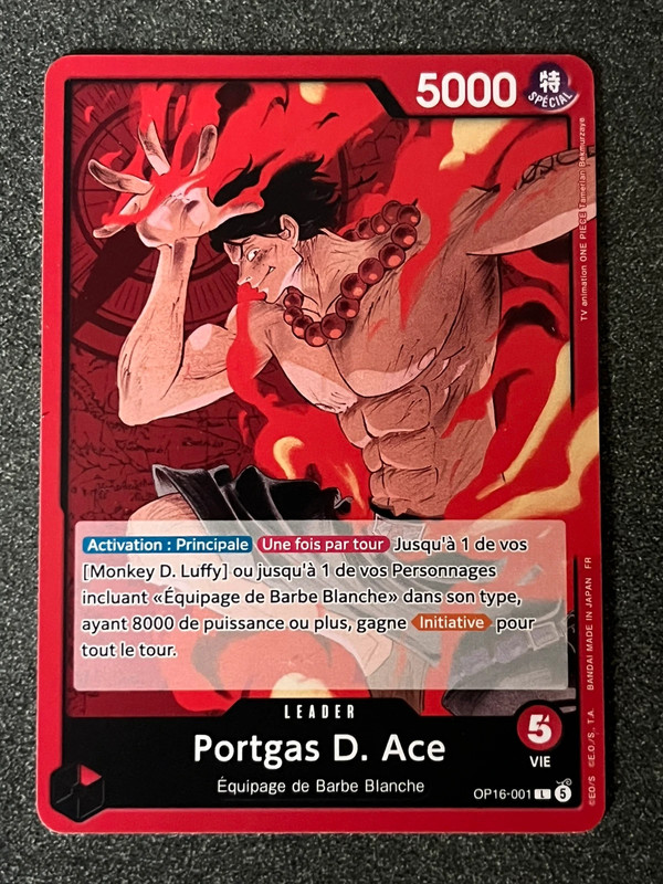 Carte One Piece, OP16 L’heure de la Bataille Décisive, n.1 Portgas D. Ace (leader)