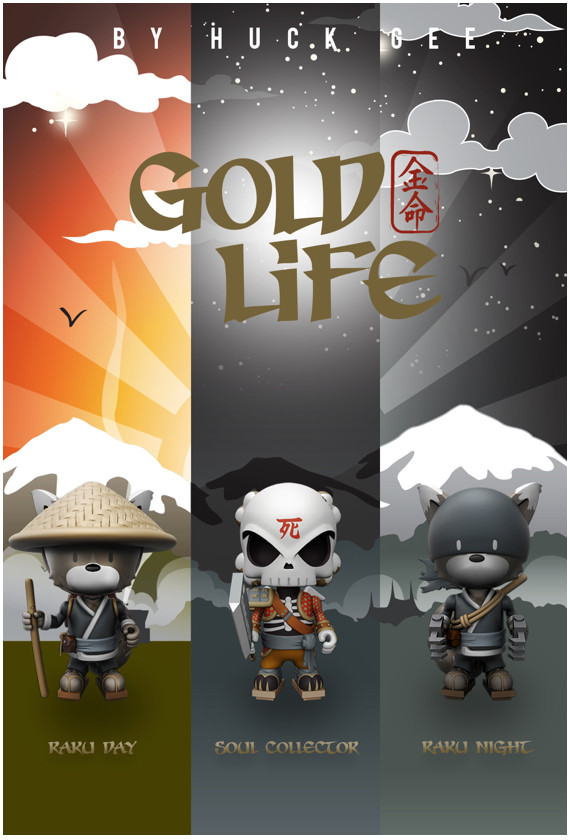 Mighty Jaxx Huck Gee Gold Life Raku Day, Raku Night, Soul Collector 4"