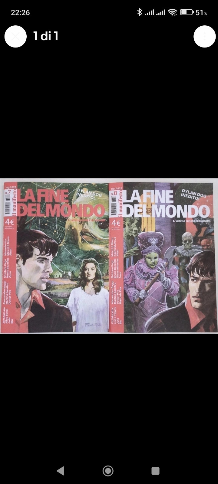 DYLAN DOG "LA FINE DEL Mondo" n.  7-8 -  IL Manifesto - storia inedita completa