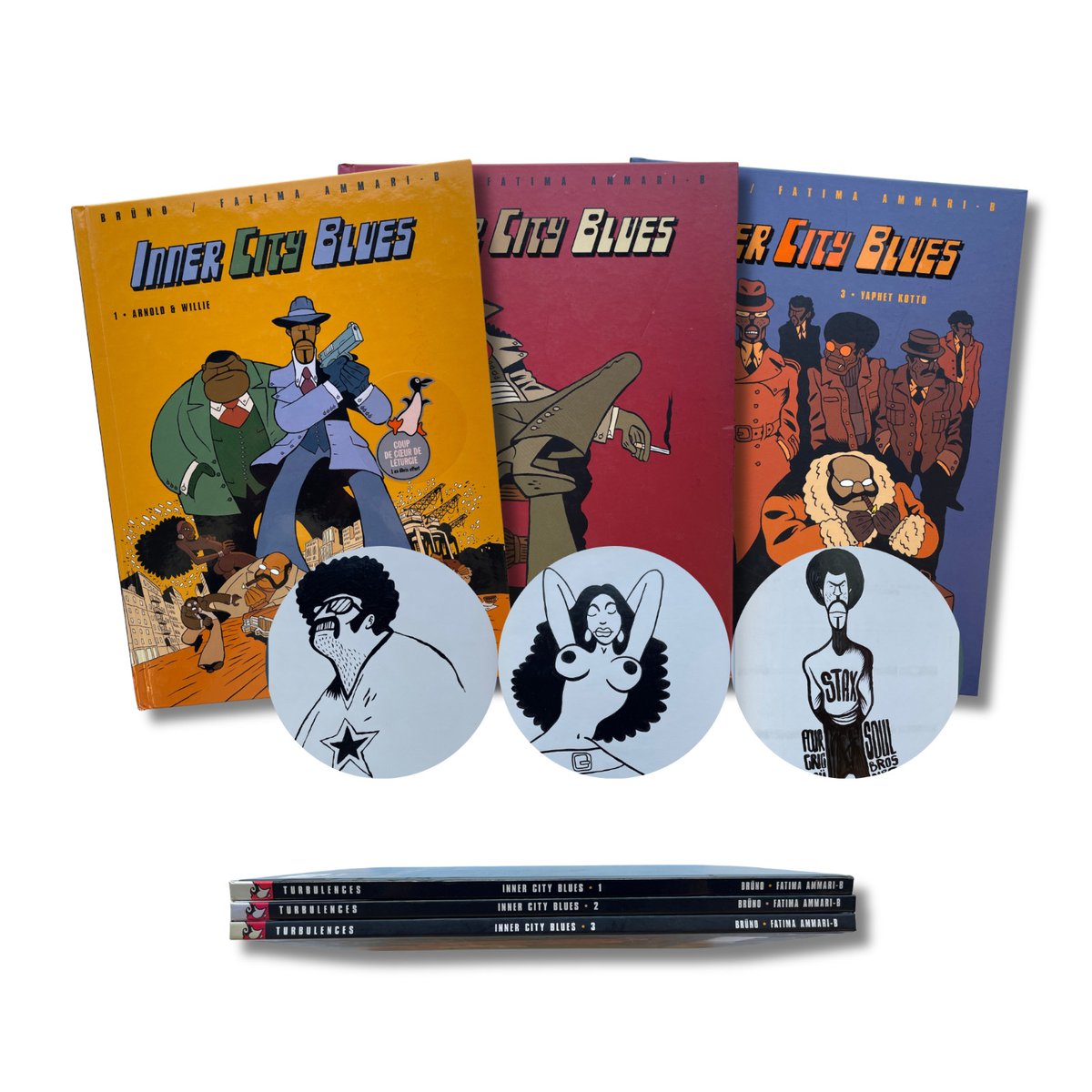 INT Inner City Blues–T. 1, 2,3 , trois dédicaces,signées par Brüno, ex-libris-EO