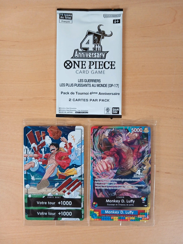 Lot One Piece Luffy Lego + 2 Don!! Zoro et Luffy + Pack de Tournoi 4ème Anniversaire OP17 Promo