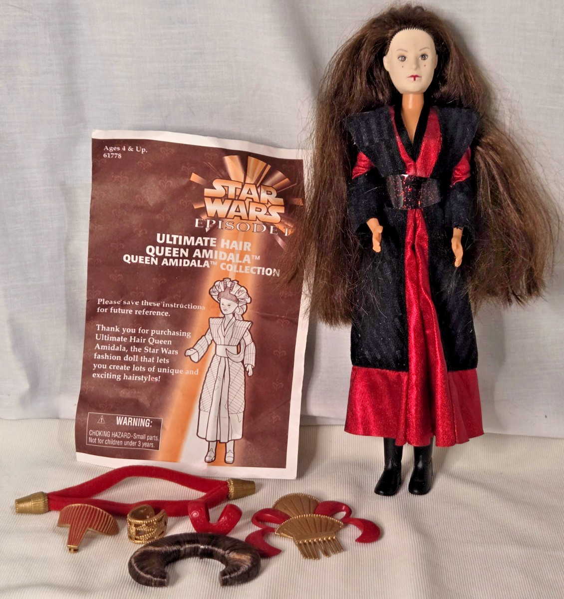 Star Wars Queen Amidala Ultimate Hair 11,5" bambola episodio 1 figurina 1999 Hasbro