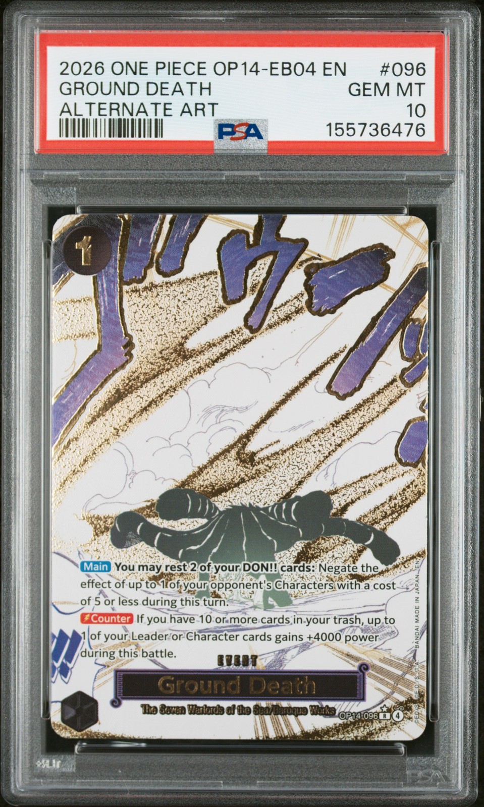 2026 ONE PIECE OP14-EB04-THE AZURE SEA'S SEVEN ALTERNATE ART GROUND DEATH PSA 10