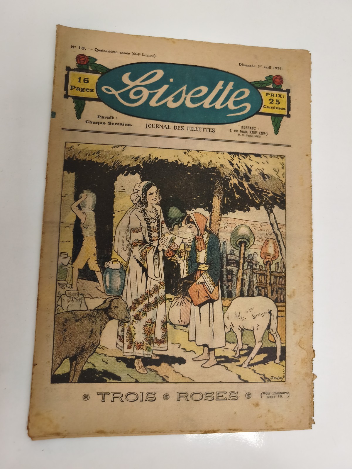 Journal ancien Lisette 1934 illustré, Journal des fillettes, couverture Trois Ro