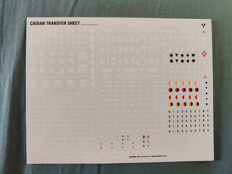 Warhammer 40k transfer sheet