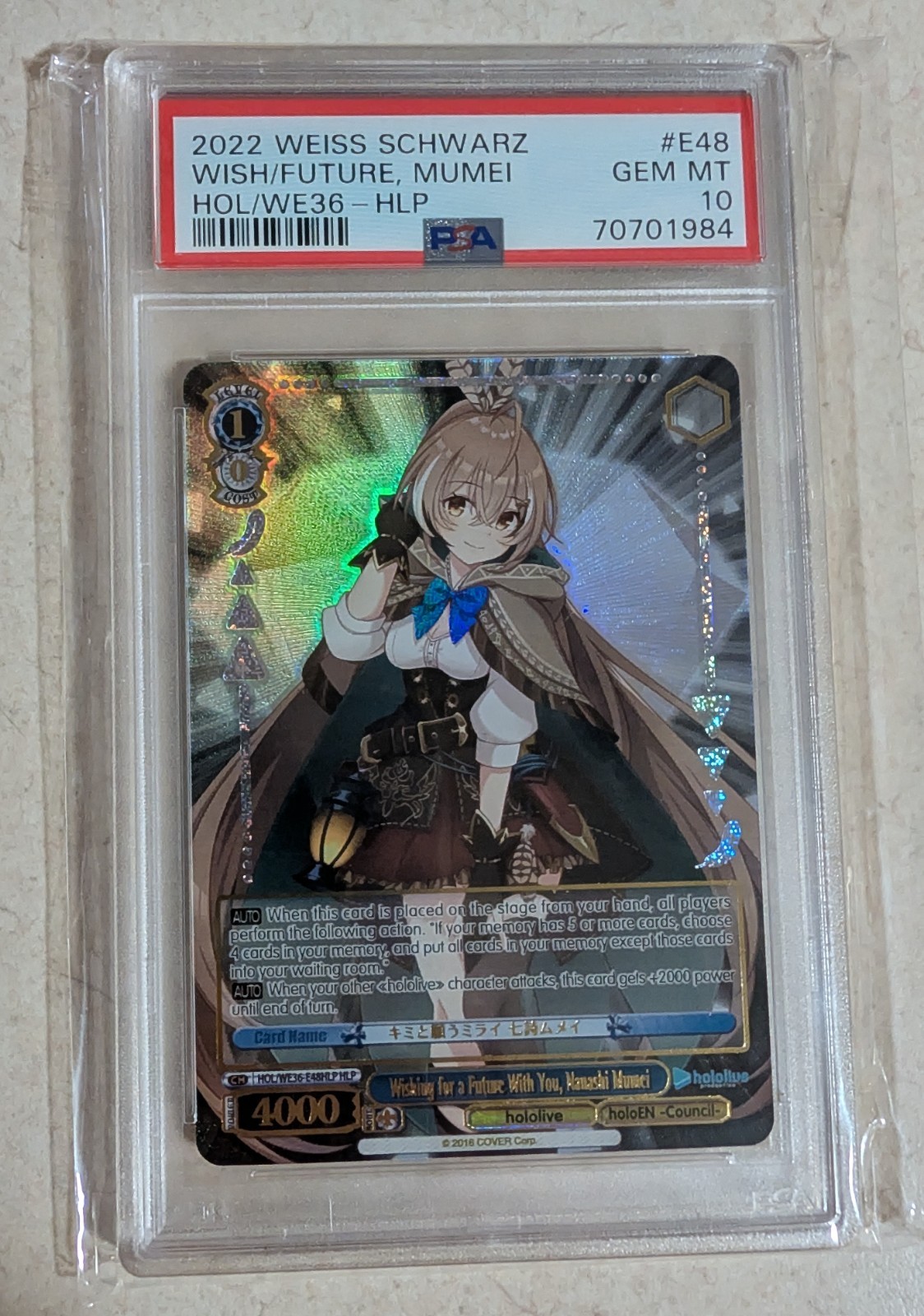 2022 Weiss Schwarz Hololive Nanashi Mumei E48HLP PSA 10