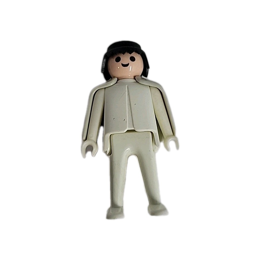 Playmobil Geobra figurina vintage 1974 uomo vestito tutto bianco mantello grigio giocattolo