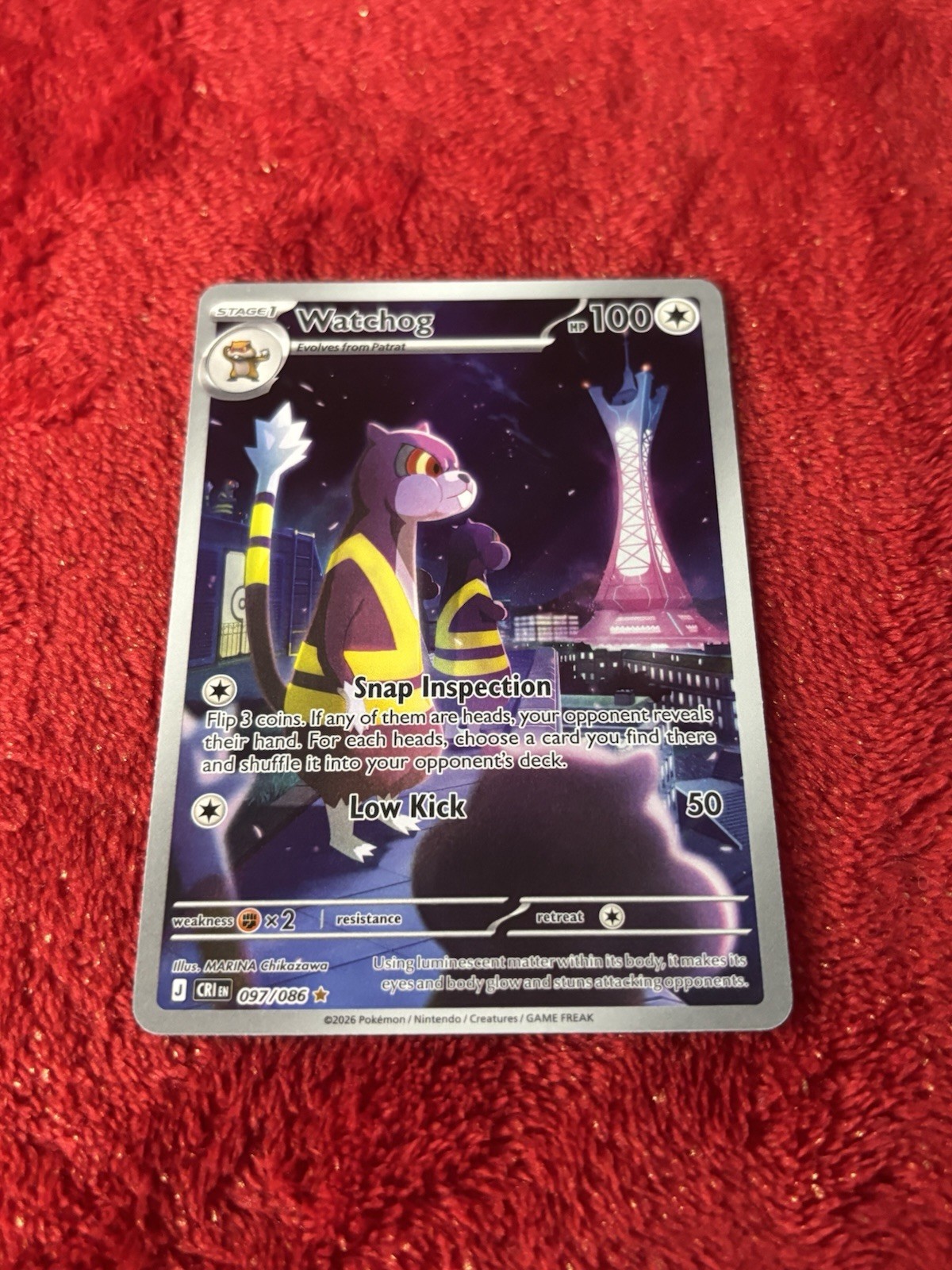 Carta Pokémon Watchog 097/086 Me04: Chaos Rising Holo quasi nuova