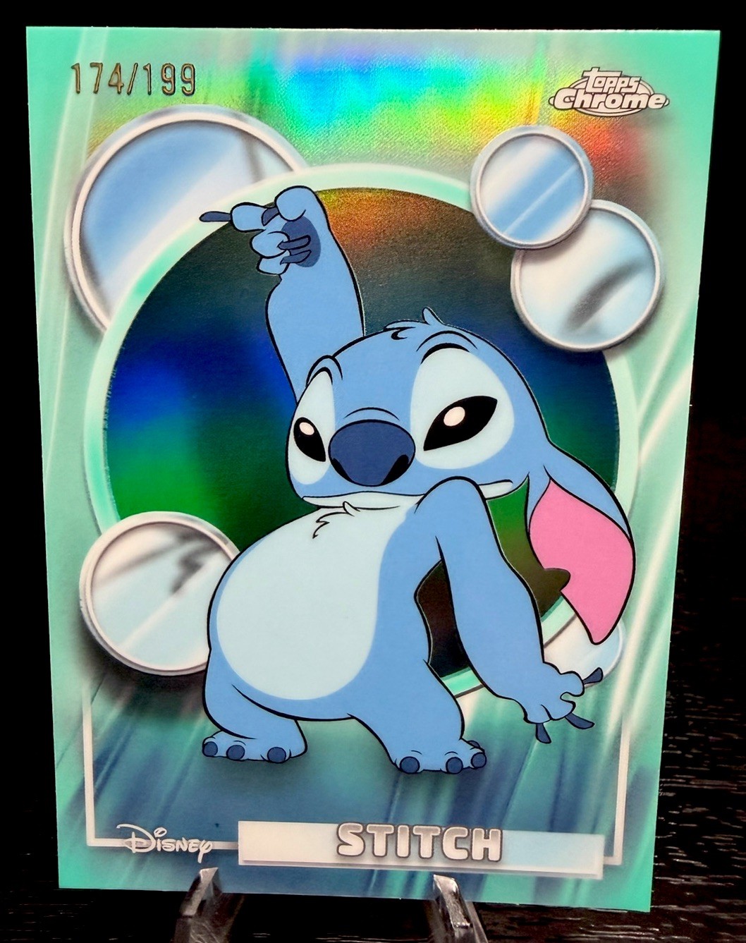 2026 Topps Disney Chrome Stitch True Aqua rifrattore / 199 Lilo & Stitch