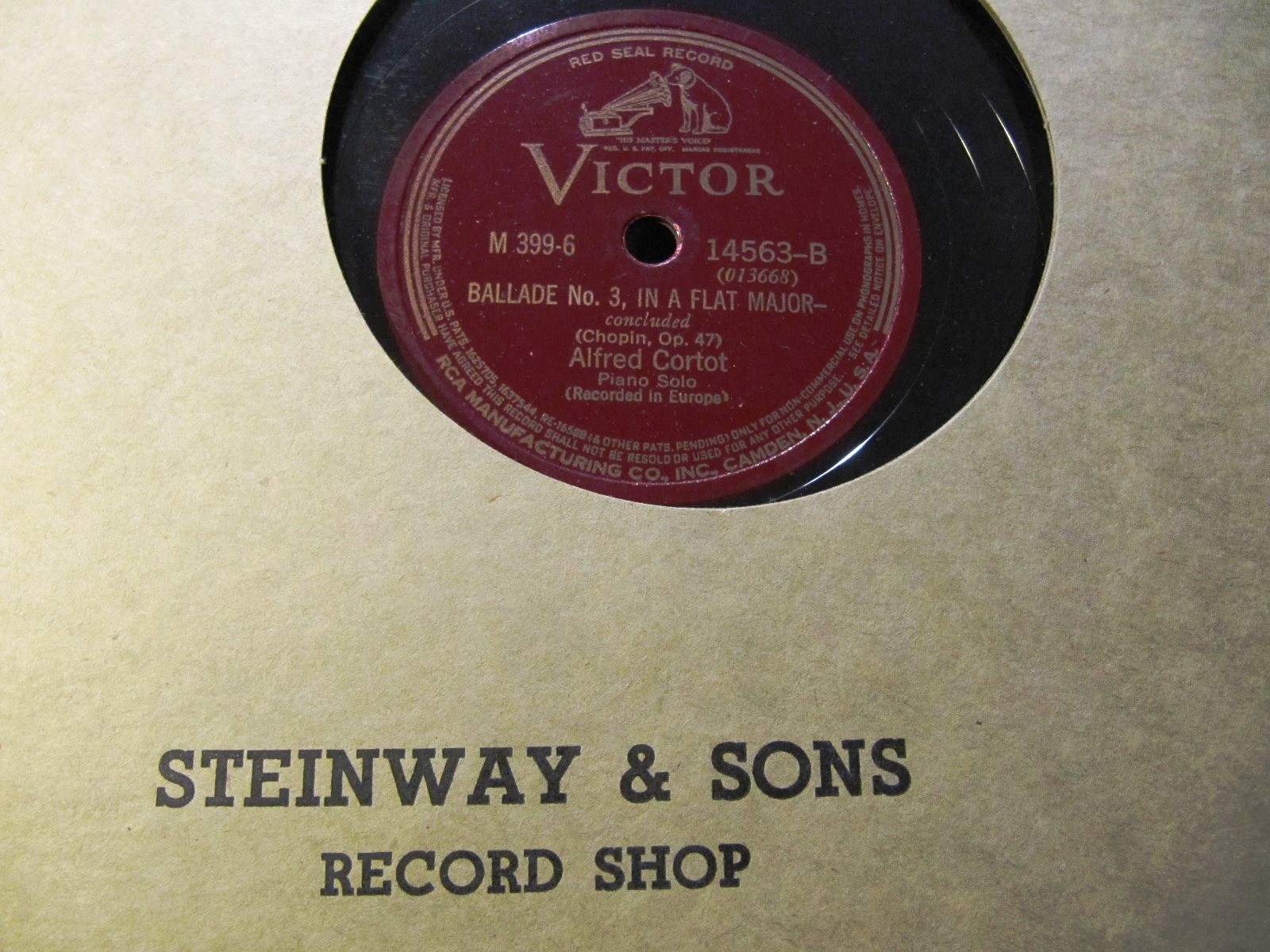 1933 ALFRED CORTOT PIANO Chopin Ballade No 3 Maj A flat major Victor M-399