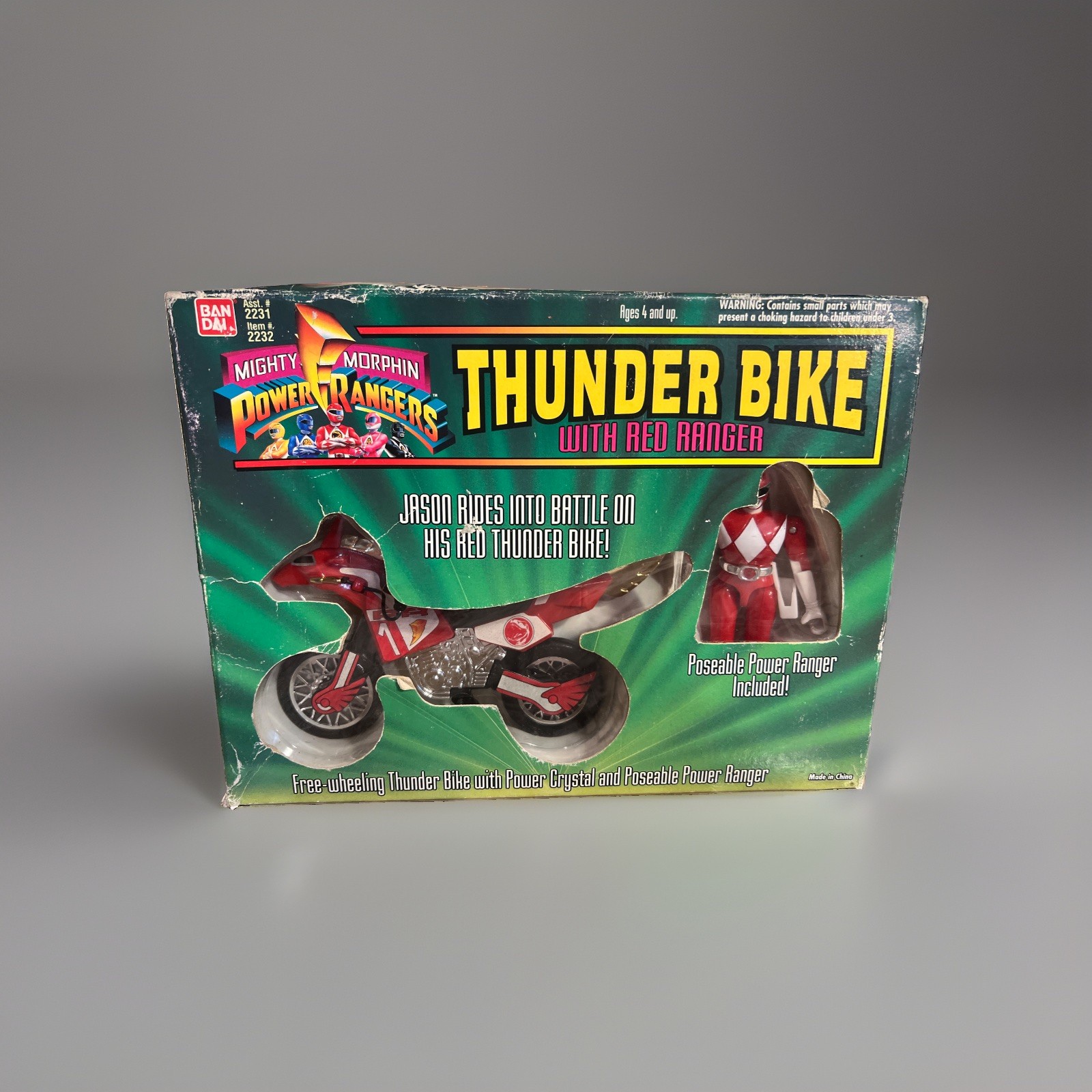 Bandai Mighty Morphin Power Rangers Thunder Bike Red Ranger 1994 nuova con scatola danneggiata