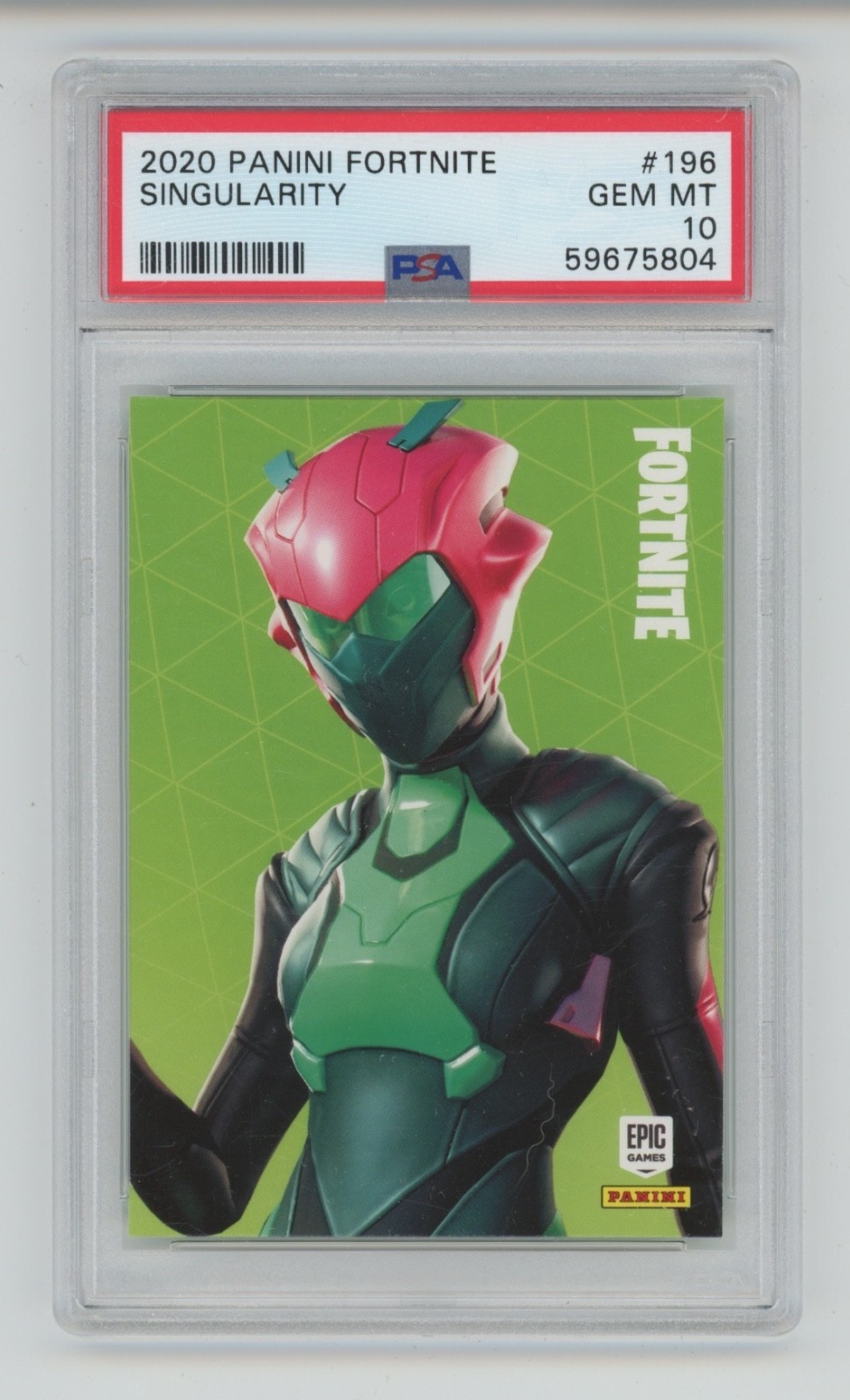SINGULARITY 2020 PANINI FORTNITE EPIC GAMES #196 LEGGENDARIO OUTFIT PSA 10 POP 11