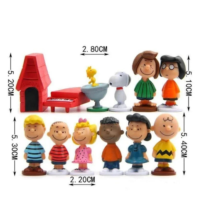 12 pezzi Japan Anime Peanuts Snoopy Charlie Sally Woodstock minifigure modello giocattoli