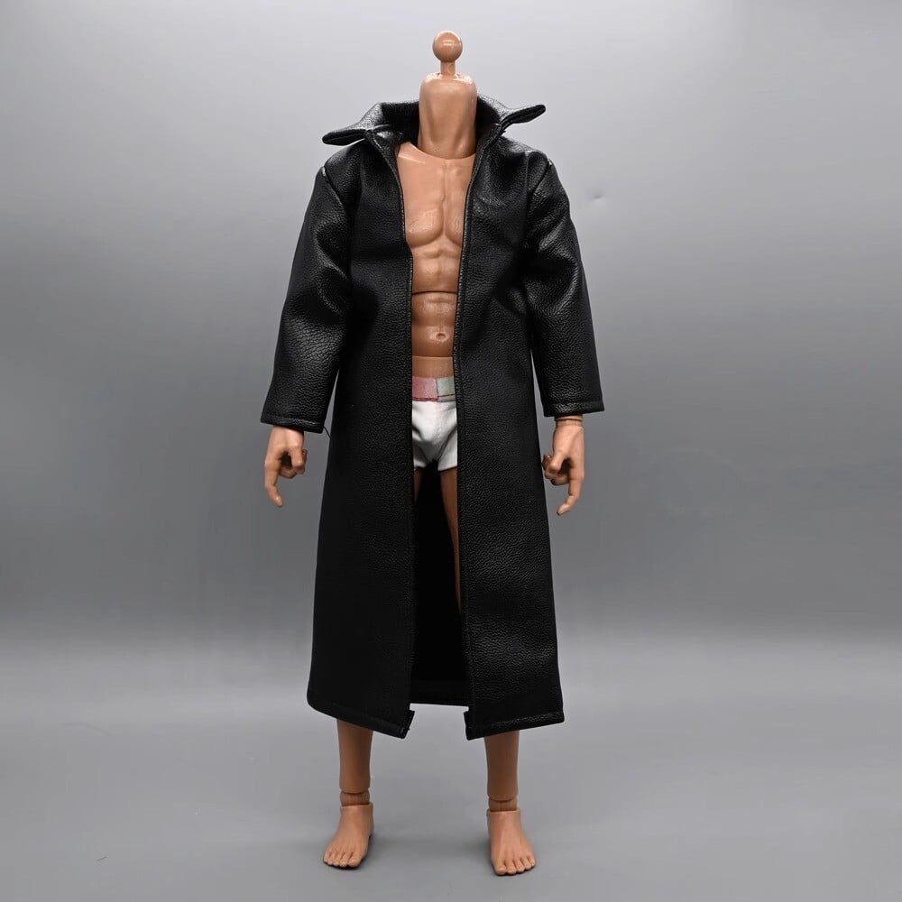 Cappotto giacca pelle nero lungo uomo scala 1/6 per corpo action figure 12"
